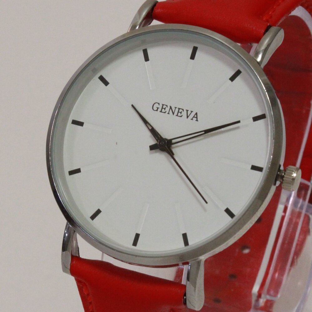 Men's Minimalist Fashion Watch Silver Case White Dial Red Strap 40mm - Picture 10 of 14